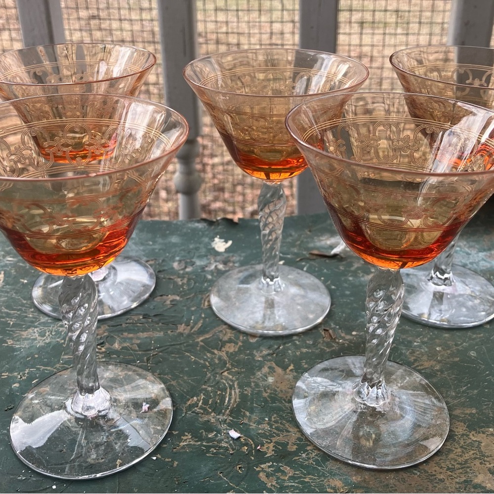 Set of 6 Amber Fostoria Beverly Wine/Champagne Glasses